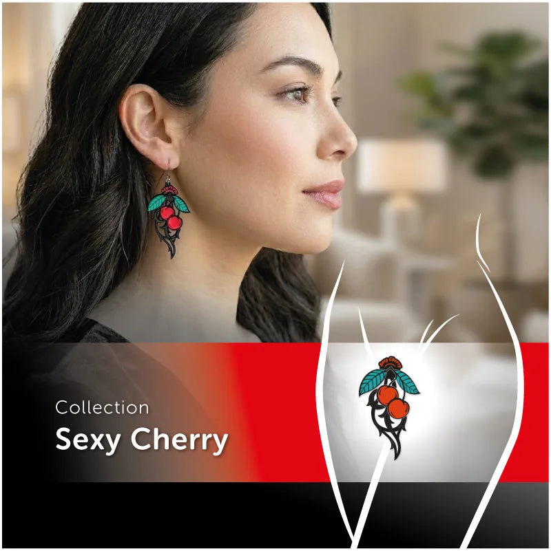 Parure complète Sexy Cherry bijou intime et boucles d'oreilles